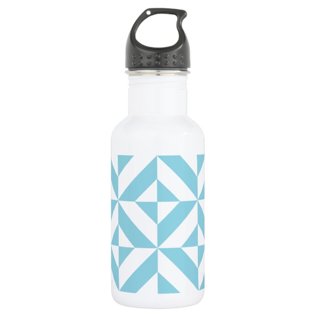 Sky Blue Geometric Deco Cube Pattern 532 Ml Water Bottle (Front)
