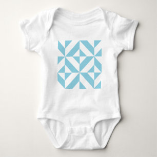 Sky Blue Geometric Deco Cube Pattern Baby Bodysuit