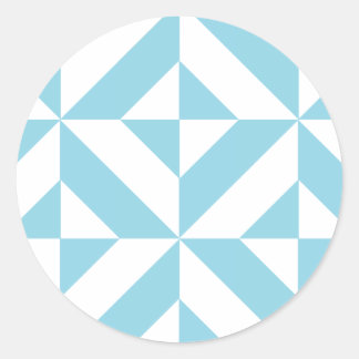 Sky Blue Geometric Deco Cube Pattern Classic Round Sticker