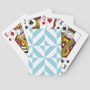 Sky Blue Geometric Deco Cube Pattern Playing Cards