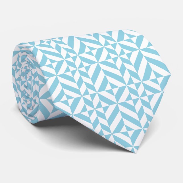 Sky Blue Geometric Deco Cube Pattern Tie (Rolled)