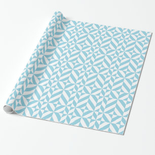 Sky Blue Geometric Deco Cube Pattern Wrapping Paper