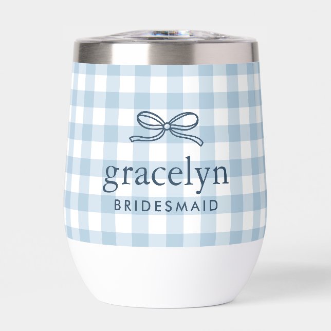 Sky Blue Gingham Bow Monogram Bridesmaid Gift (Front)