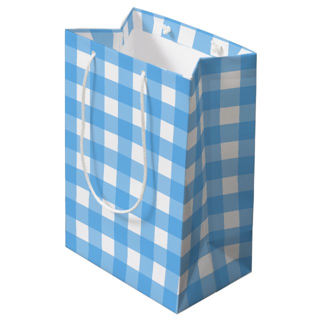 Sky blue gingham medium gift bag (Back Angled)