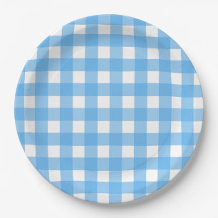 Sky blue gingham paper plate