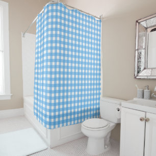 Sky blue gingham shower curtain