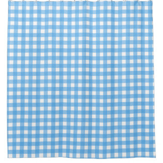 Sky blue gingham shower curtain