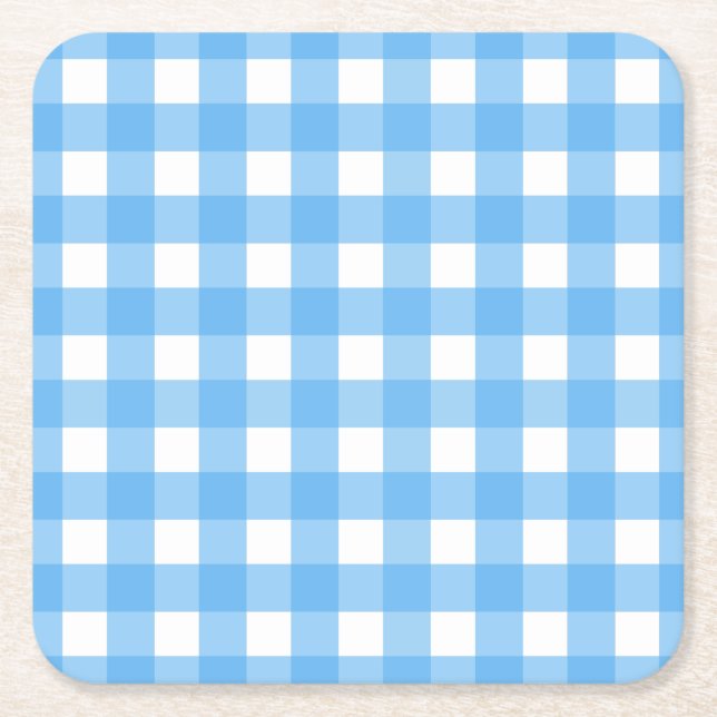 Sky blue gingham square paper coaster (Front)