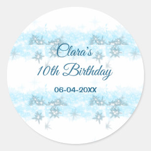 Sky blue glitter add birthday date name year siple classic round sticker