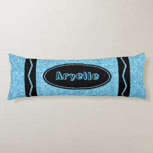 Sky Blue Glitter Crayon Custom Name Body Pillow