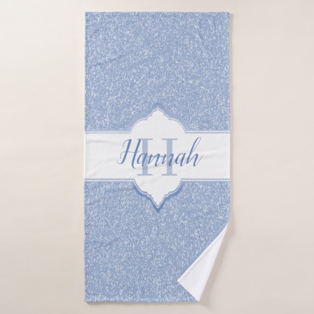 Sky Blue Glitter Monogram Bath Towels (Bath Towel)