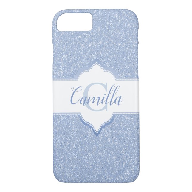 Sky Blue Glitter Monogram Case-Mate iPhone Case (Back)