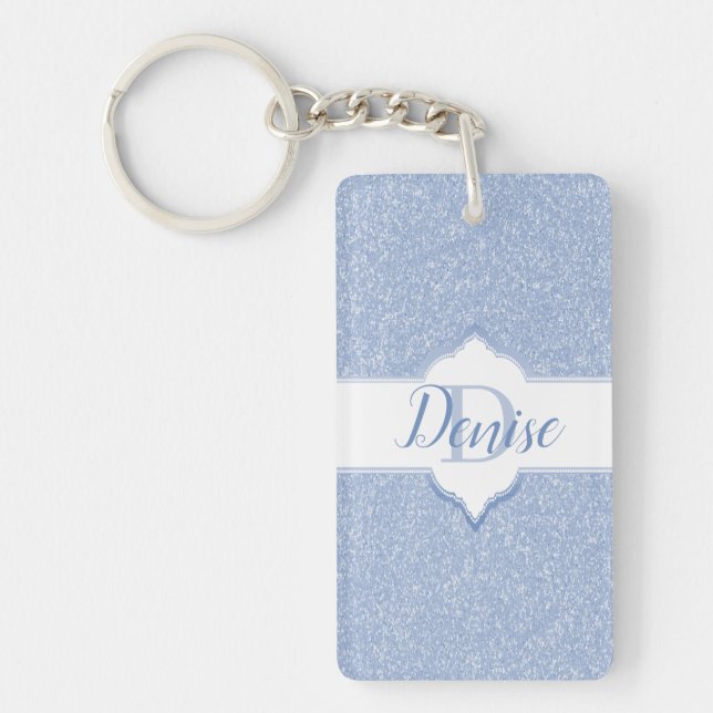 Sky Blue Glitter Monogram Keychain (Front)