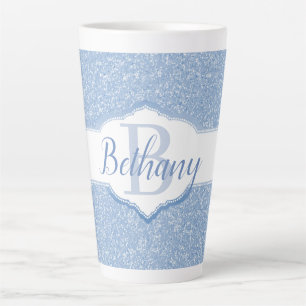 Sky Blue Glitter Monogram Latte Mug