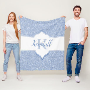 Sky Blue Glitter Monogram Throw Blanket