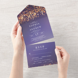 Sky Blue & Gold All in One Wedding Invitation