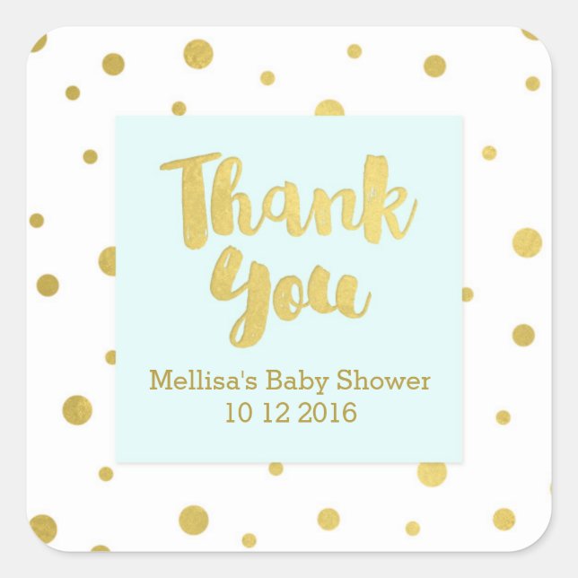 Sky Blue Gold Baby Shower Thank You Favour Sticker (Front)