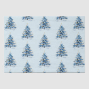 Sky Blue Gold Christmas Trees Tissue Paper