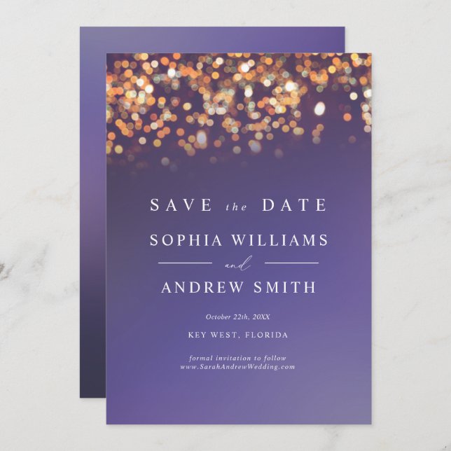 Sky Blue & Gold Save the Date Invitation (Front/Back)