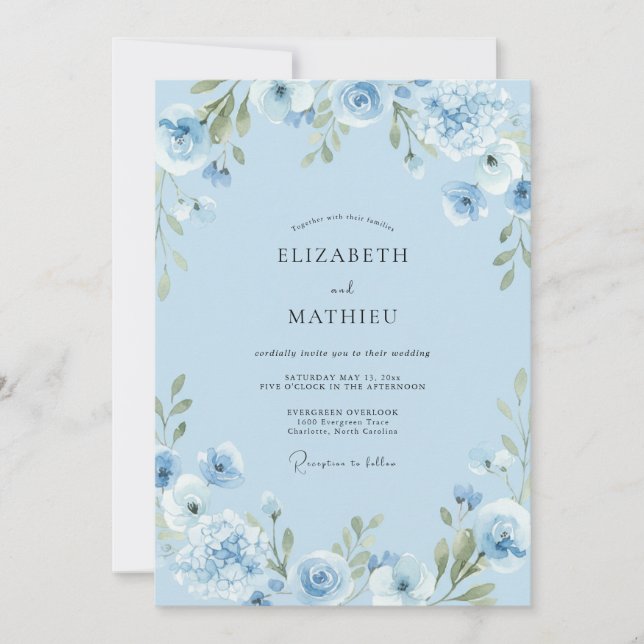 Sky Blue Graceful Botanical Wedding Invitation (Front)