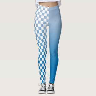 Sky Blue Gradient and Chequered Pattern Leggings