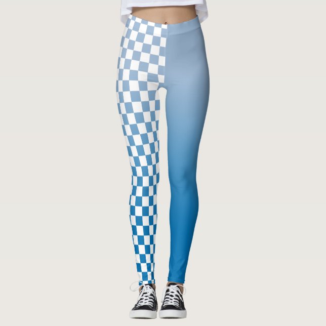 Sky Blue Gradient and Chequered Pattern Leggings (Front)