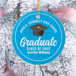 Sky Blue Graduate Custom Cute Graduation Christmas Ceramic Ornament<br><div class="desc">This modern sky blue and white custom senior graduate Christmas ornament features your high school or college name for the class of 2025. Customise with your graduating year under the chic handwritten script and grey grad cap for a great personalised graduation gift.</div>