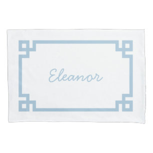 Sky Blue Greek Key Monogram Standard Pillow Case