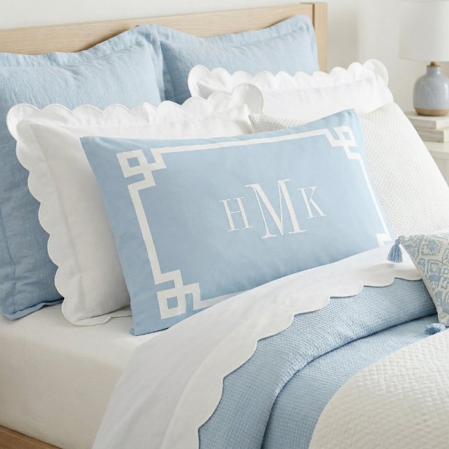 Sky Blue Greek Key Monogram Standard Pillow Case (Creator Uploaded)