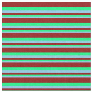 Sky Blue, Green, and Dark Red Coloured Stripes Fabric