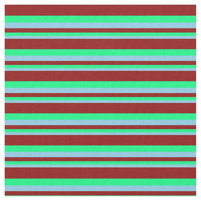 Sky Blue, Green, and Dark Red Coloured Stripes Fabric (Close Up)
