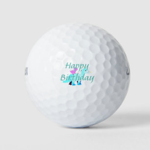 Sky blue green red watercolor dinosaur birthday ad golf balls