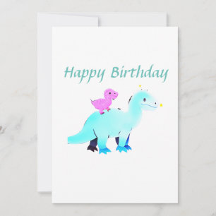 Sky blue green red watercolor dinosaur birthday ad holiday card