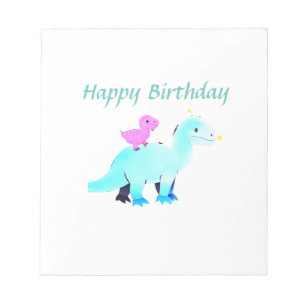 Sky blue green red watercolor dinosaur birthday ad notepad
