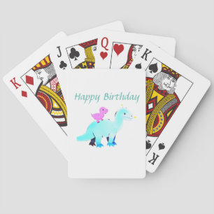 Sky blue green red watercolor dinosaur birthday ad playing cards