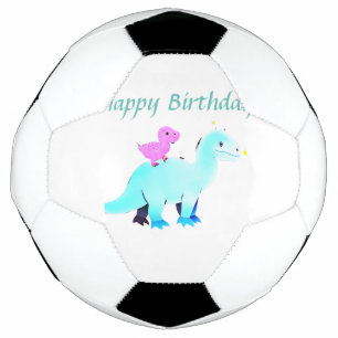 Sky blue green red watercolor dinosaur birthday ad soccer ball