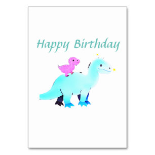 Sky blue green red watercolor dinosaur birthday ad table number