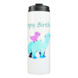 Sky blue green red watercolor dinosaur birthday ad thermal tumbler