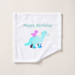 Sky blue green red watercolor dinosaur birthday ad wash cloth