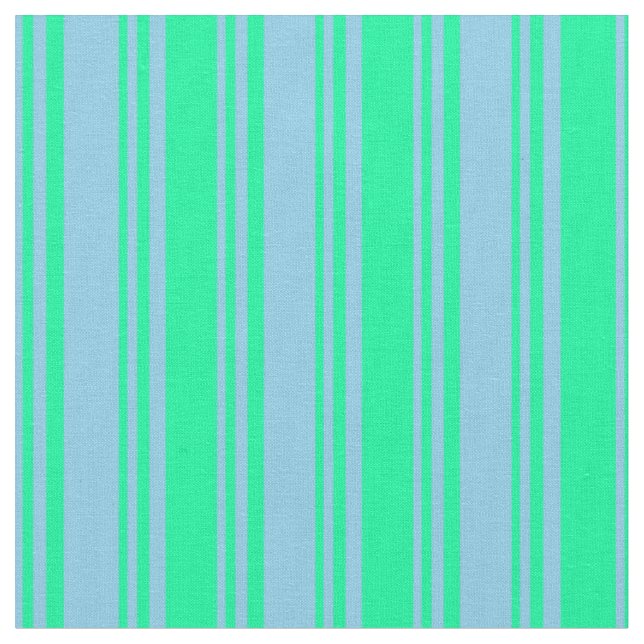 Sky Blue & Green Striped/Lined Pattern Fabric (Close Up)