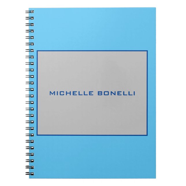 Sky Blue Grey Minimalist Plain Legible Modern Notebook (Front)