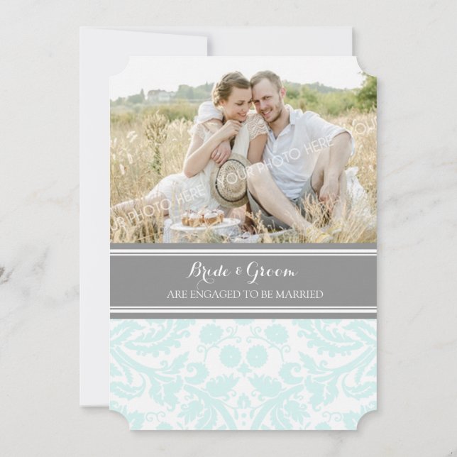Sky Blue Grey Photo Engagement Party Invitations (Back)