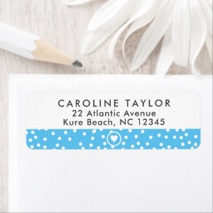 Sky Blue Heart & Dots Cute Preppy Return Address Label