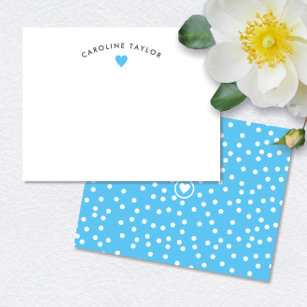 Sky Blue Heart & Polka Dots Preppy Cute Card
