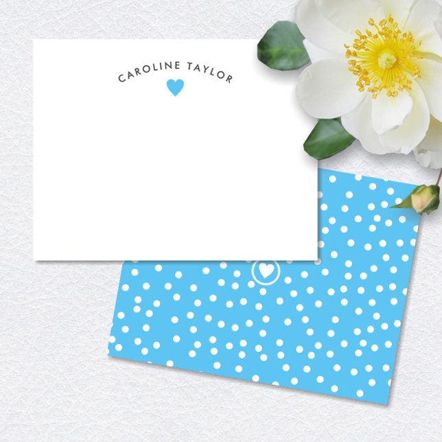 Sky Blue Heart & Polka Dots Preppy Cute Card (Creator Uploaded)