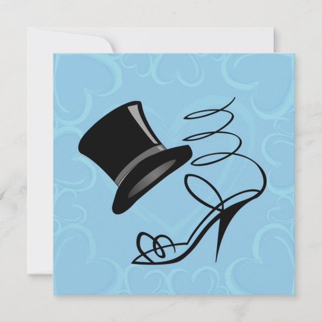 Sky Blue Hearts Top Hat and High Heels Invitations (Front)