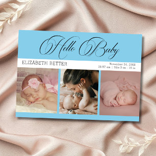 Sky Blue Hello Baby Three Photos Baby Thank You Card