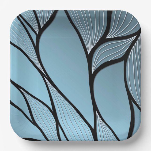 Sky Blue Hues Creative Leave Pattern  Paper Plate (Front)