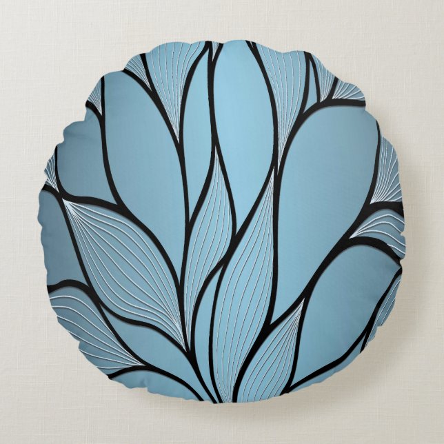 Sky Blue Hues Creative Leave Pattern  Round Cushion (Front)
