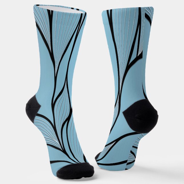 Sky Blue Hues Creative Leave Pattern  Socks (Angled)